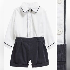 Rachel Riley | Piped Cotton Button-Up Shirt & Corduroy Shorts Set | 4T | NAVY 4T
